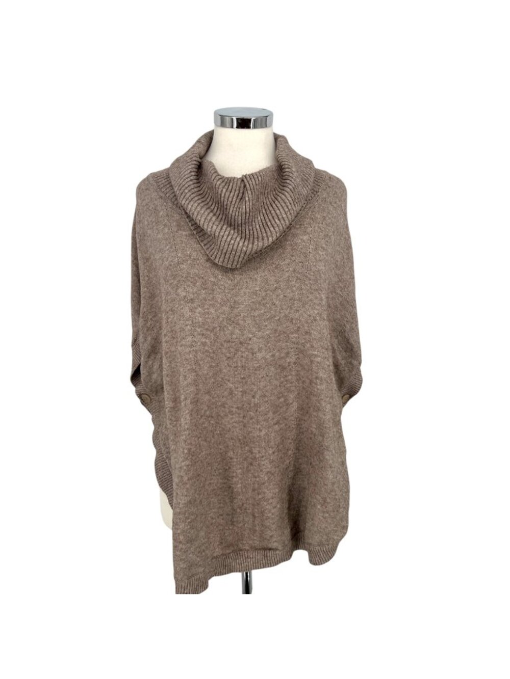 Sisters Knit Poncho Sweater Boho Casual Minimalist Chic Brown Beige Size Large